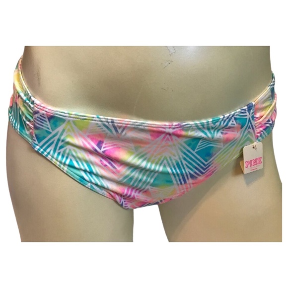 Victoria's Secret PINK Bright Watercolor Geo Ruched Sides Cheeky Swim Bottom XS - Picture 1 of 2